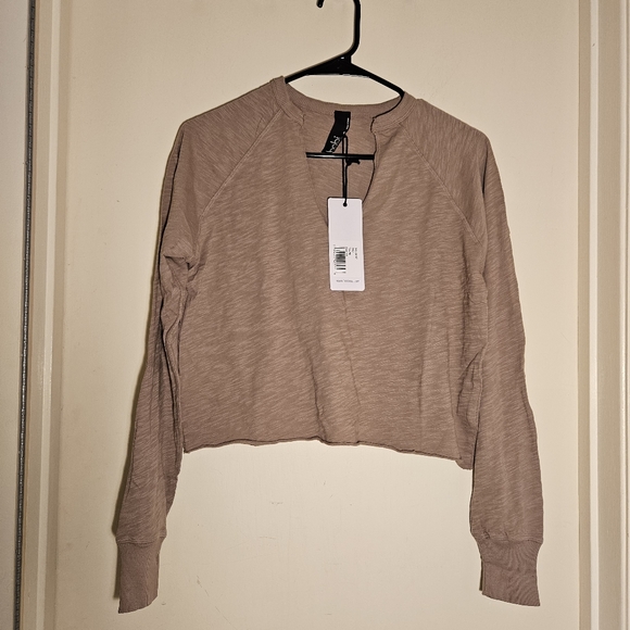bobi Tops - NWT Bobi Split Neck Long Sleeve Crop Top Taupe XS